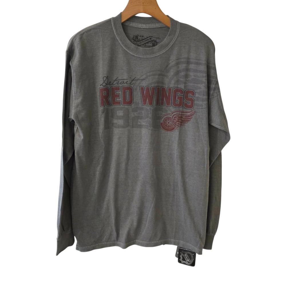 Футболка Detroit Red Wings с длинным рукавом, серая, с горизонтальной полосой, мужская