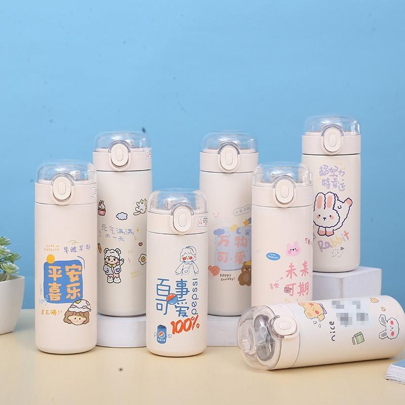 Cute Cartoon Insulated Stainless Steel Tumbler With Flip Lid 300ml 400ml Portable Travel Cup Students Office Kids