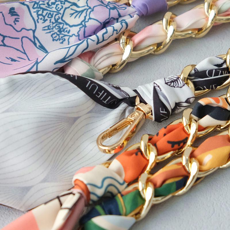 Новый модный бренд женские сумки аксессуары цепи съемные цветочные золотые серебряные металлические шелковые ремешки женские DIY цепи ручки для сумок