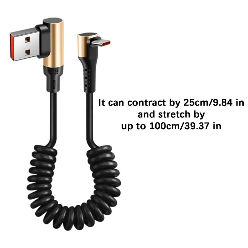 Quick Power Cable Reinforced Spring USB To Type C 90 Degree Angled End Plastic Texture Suitable for Portable Devices