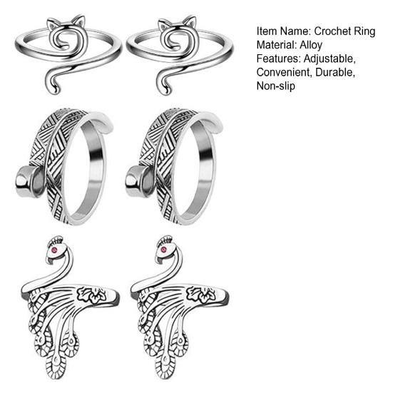 6 шт. кольцо для вязания крючком, регулируемый набор натяжных колец для вязания крючком, нескользящее кольцо в форме кошки, павлина, вязальное кольцо, швейные принадлежности