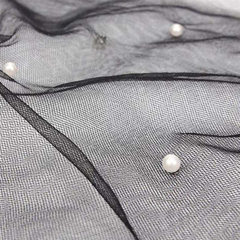 Women Clothing Accessories Transparent Scarf Circle Scarf Pearl Decor Mesh Fashion Elegant