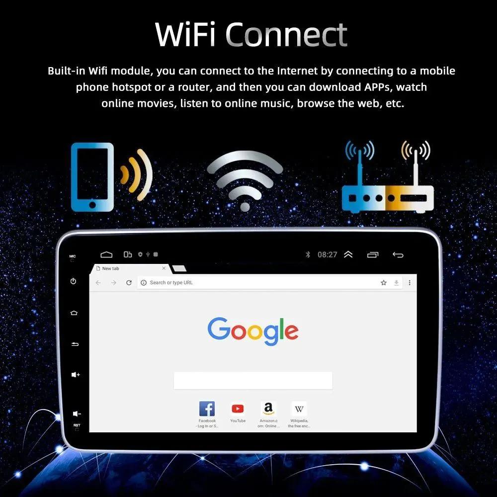 10.1"Android 1 DIN Autoradio Car Radio GPS for Universal Car Stereo Video Multimedia Player USB with Rotatable Screen Carplay