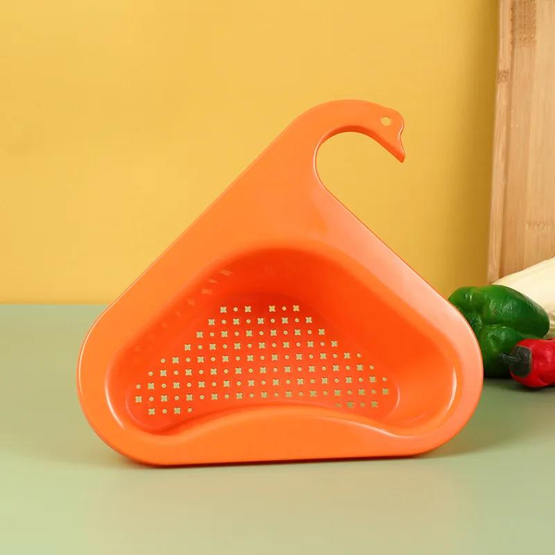 Sink Swan Drain Basket Household Punch-free Kitchen Vegetable Washing Multi-functional Pool Triangular Plastic Water Filter Rack