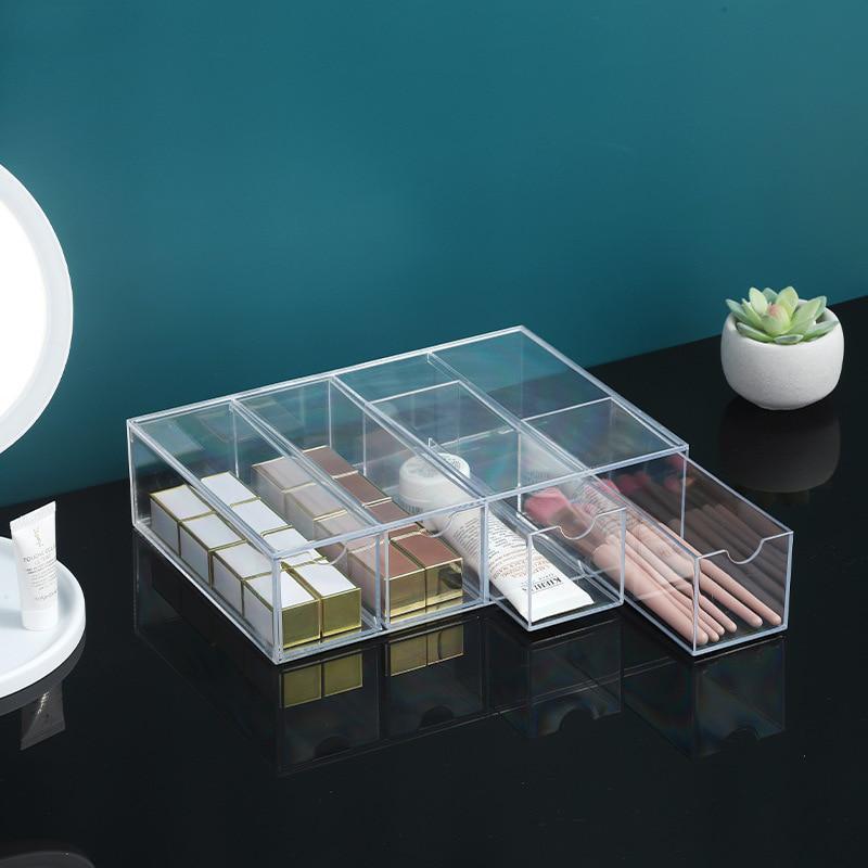 4-layer Plastic Drawer Storage Box Transparent Dustproof Glasses Cosmetic Desktop Stationery Storage Rack