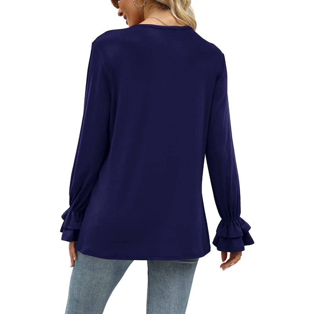 GMXIA Autumn Winter Horn Sleeve Long Sleeve Solid Color T-shirt Top for Women