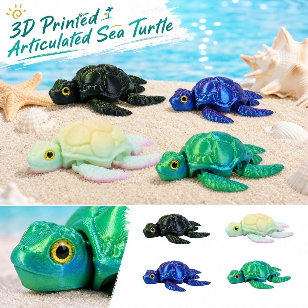 3D Printed Articulated Sea Turtle Toy with Movable Joints, Creative Model Decoration for Collectors