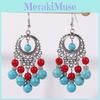 Ethnic Simulation Turquoise Beaded Earrings With Silver Filigree For Summer Fashion
