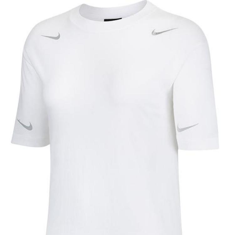 Nike Футболка женская с логотипом, с круглым вырезом, дышащая, с коротким рукавом, со спущенным плечом, белая DA3190-100