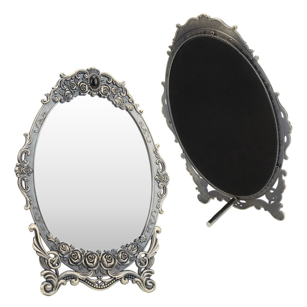 Retro Desktop Makeup Mirror Floral Embossed Beaded Edges Clear Image Functional Vintage Mirror