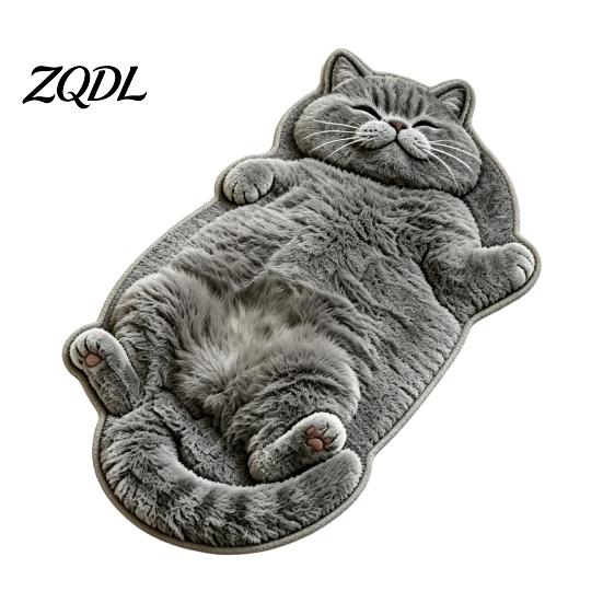 Small Decorative Rug for Bedroom Cozy Cat Shaped Floor Rug, Plush Cartoon Area Mat, Soft Indoor Space Carpet Crystal Velvet Bedside And Entryway