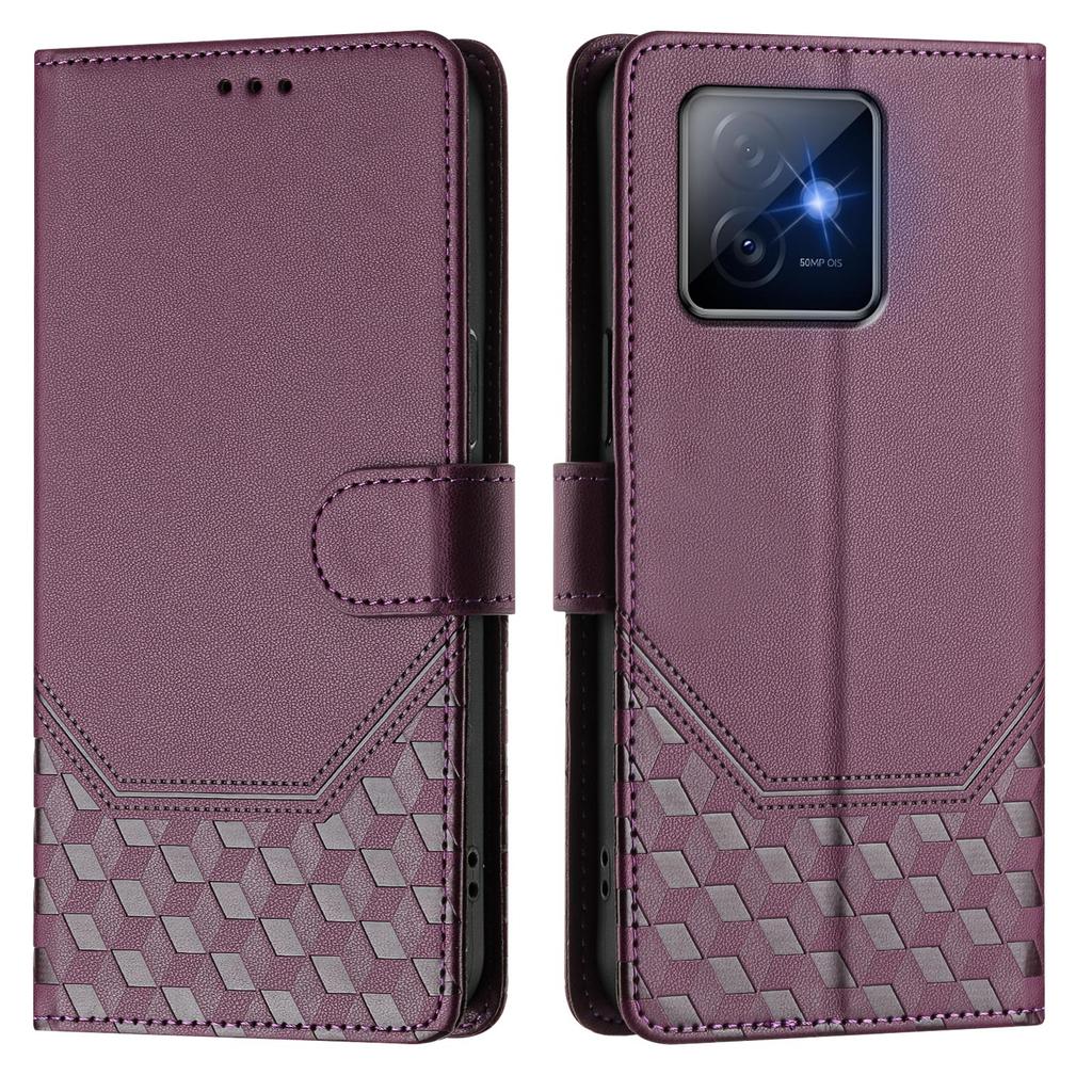 For Honor X60 GT 5G Case Imprinted Honeycomb RFID Blocking Leather Phone Cover with Strap