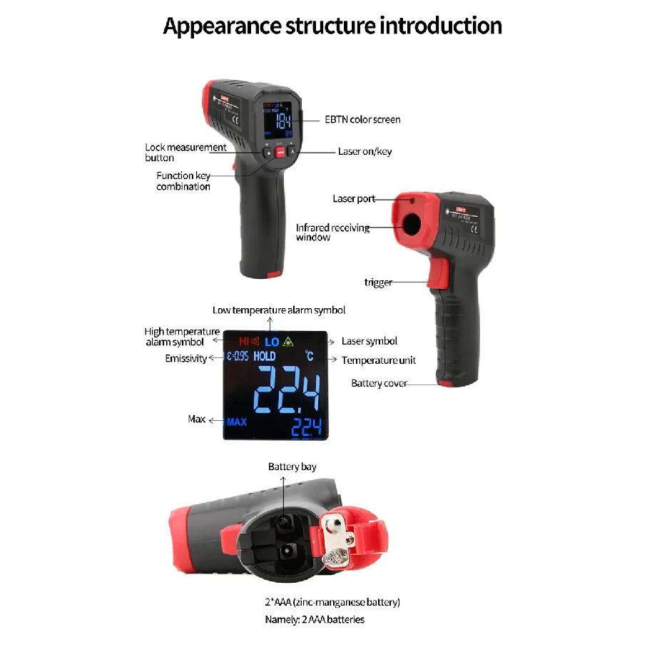 UNI-T UT306S UT306C Цифровой термометр Бесконтактный Бытовой Промышленный Инфракрасный Лазерный Тестер Температуры Измеритель Пистолет -50℃-500℃