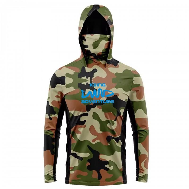 Mens Quick-Dry Hooded Sun Protection Fishing Cycling Jersey Breathable Long Sleeve Outdoor Sportswear