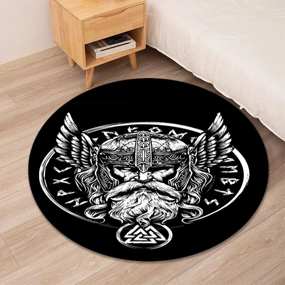 Viking Printed Round Rug Carpet Chair Rug Area Rug Entryway Doormats,for Office Chair Living Room Bedroom Kitchen Room.
