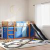 VidaXL Bunk Bed with Slide and Blue Curtains 90x200 Cm, Bed, Bed Frame, Low Bunk Bed, Bedroom Furniture 3284114