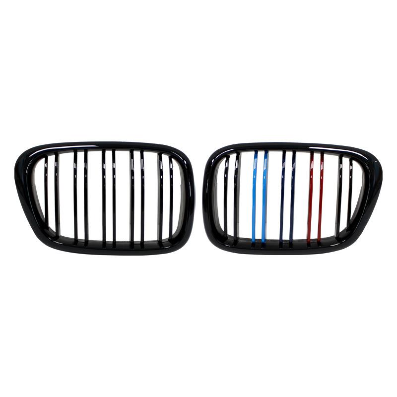 For BMW E39 5-Series 525 528 530 M5 1997-2003 Glossy Black Front Hood Kidney Grille Grill ABS Dual Line Compatible