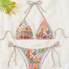 2024 European & American Women's Triangle Cup Printed Lace-Up Bikini Swimsuit