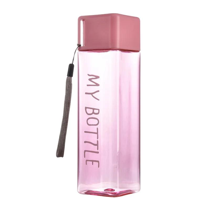 1pc 500ml Clear Square Drinking Glass in Matte Lightweight Plastic Easy to Carry Water Bottle with Milk Cable for Outdoor Sports Sports Gym