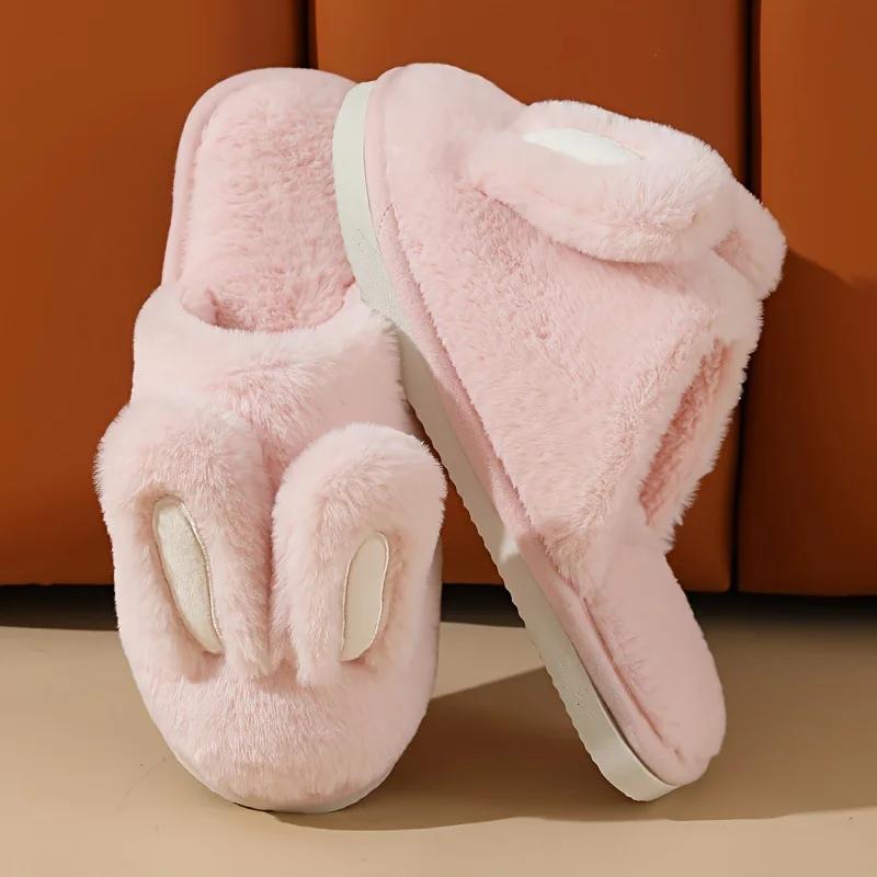 Women Cotton Slippers 2025 Winter Plush Cute Rabbit Comfortable Anti Slip Home Indoor Floor Warm Cartoon Slippers Mujer