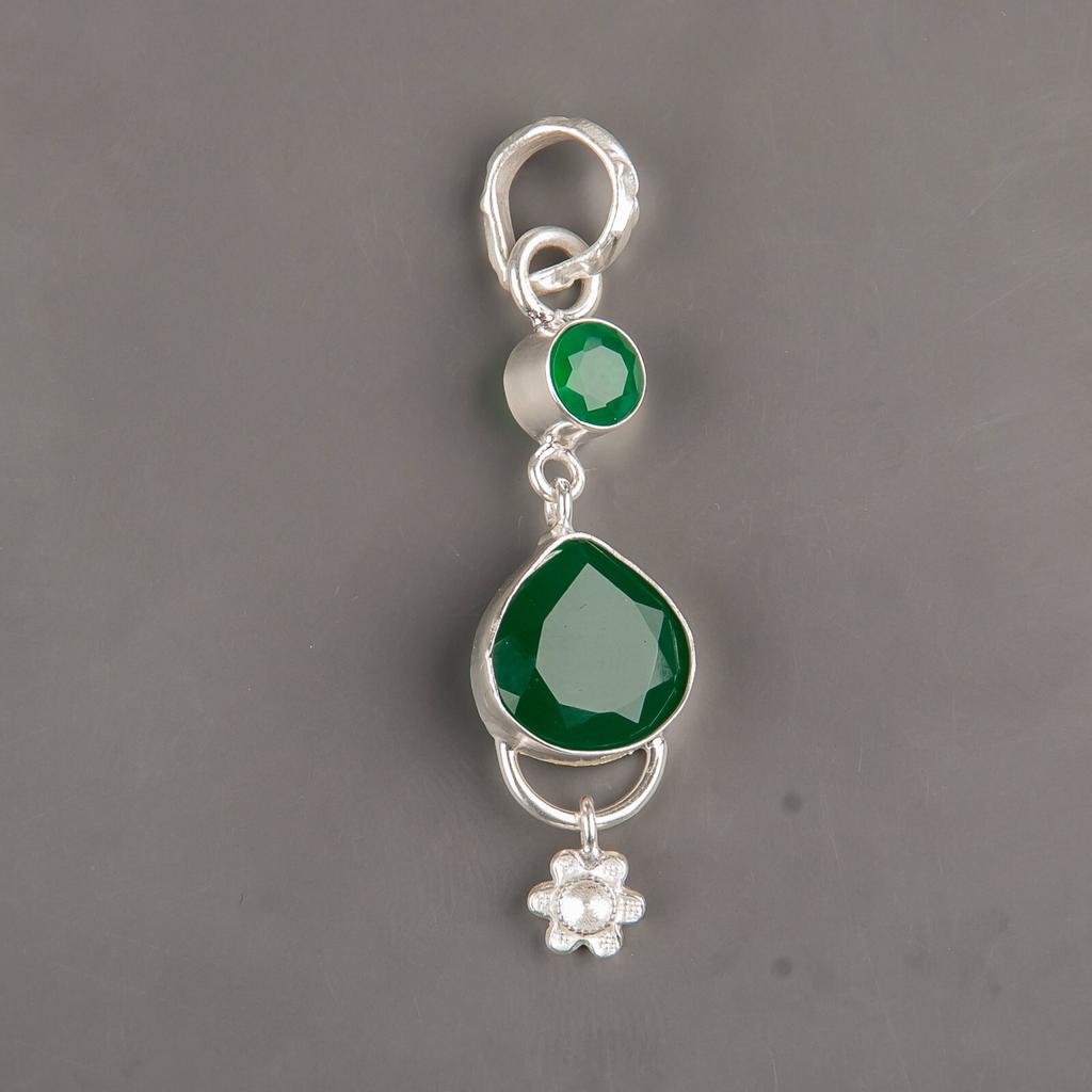 Green Onyx Gemstone 925 Sterling Silver Jewelry Handmade Pendant 2.00" For Gift PP-5-17