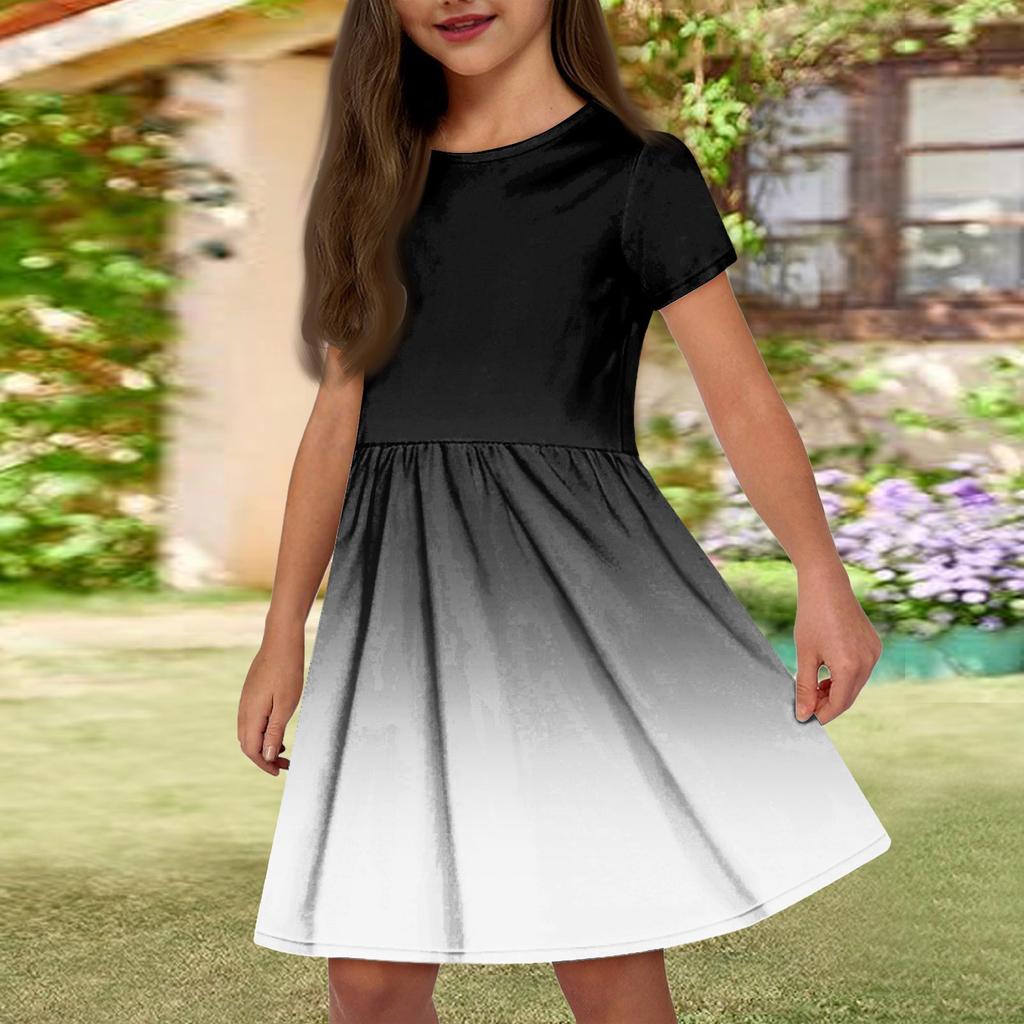 Летнее платье для девочек, однотонное платье без рукавов с принтом и карманом, повседневное платье, вечернее платье с короткими рукавами