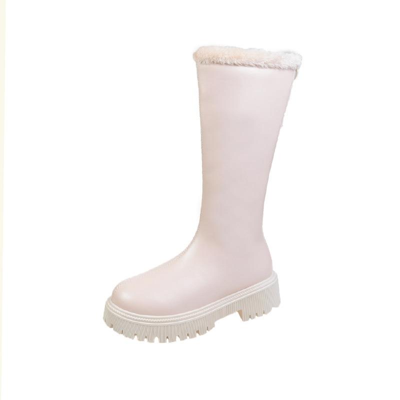 Утолщенные длинные сапоги-трубы для осени и зимы, новый европейский и американский стиль моды, с бархатной молнией сзади и бахромой, сапоги для женщин