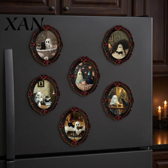 Gothic Style Holiday Gifts Halloween Ghost Refrigerator Magnet, Retro Fridge Magnets, Oval Picture Dark Aesthetic Home Decorations Frame Magnetic