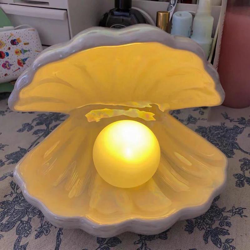 Ceramic Shell Night Lamp Night Lamp Desk Decoration Fantastic Mermaid Fairy Bedroom Night Lamp Storage Lighting | Table Lamps