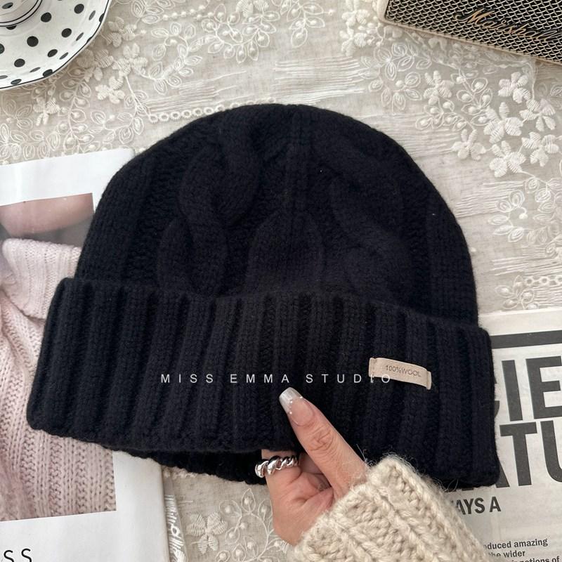 100% чистая шерсть вязаная шапка женская осенне-зимняя универсальная большая окружность головы защита от холода защита ушей теплая шерстяная шапка