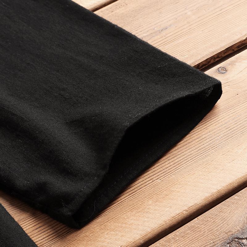 Spring Vintage Men Casual Shirt Stand Collar Long Sleeve Solid Color Tops Streetwear