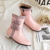 Осень Зима Ботинки для Девочек Новый Стиль Милый Бант Молния Полусапожки Высокий Каблук Женские Ботинки Розовые Ботинки Лолиты Студенческие Ботинки Большой Размер 28-43