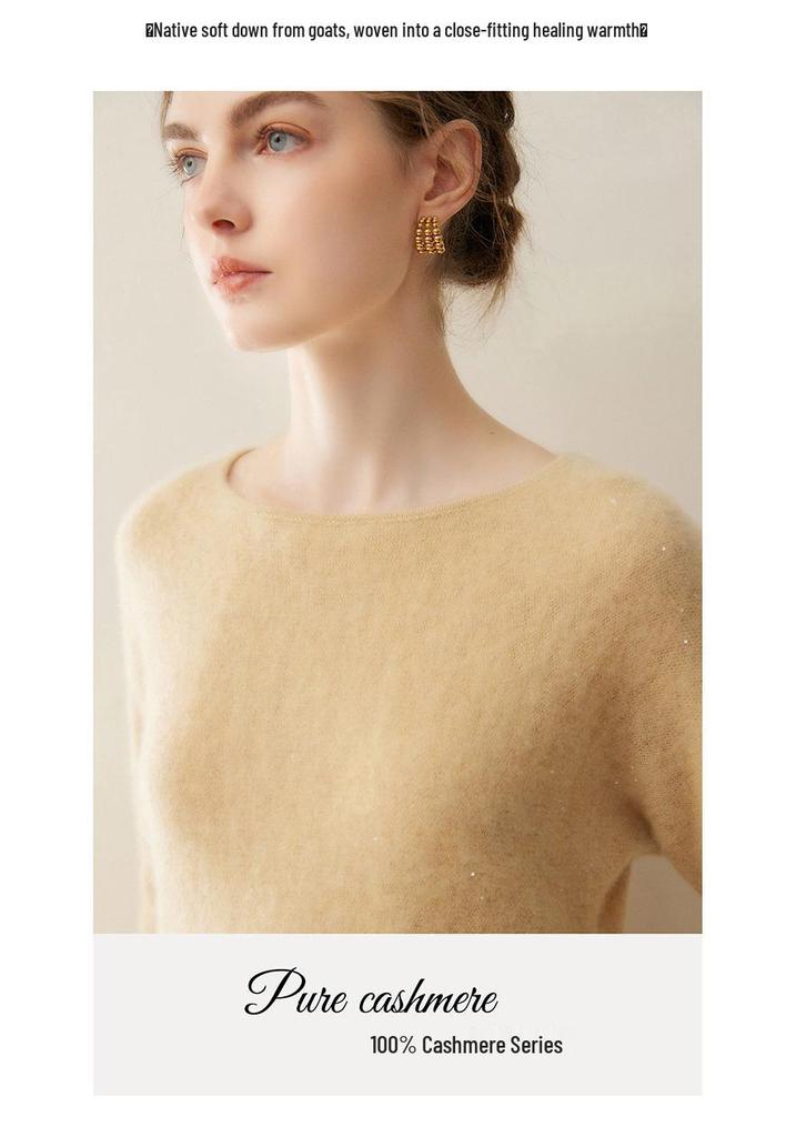 Women's Cashmere Sequin Knit Sweater - Autumn/Winter Low Round Neck, Loose & Slimming Fashion Top
