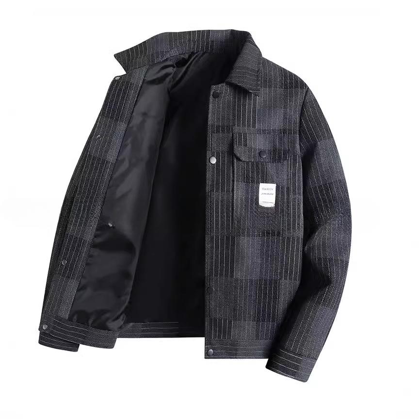 Spring And Autumn New Leather Jacket Men'S Leather Jacket Printing Trend Casual Striped Lapel Fashion Loose Trend