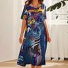 Женское летнее платье повседневное с цветочным принтом свободное с коротким рукавом круглый вырез женские платья миди Vestidos