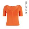 ELLASSAY Women's Retro Slim-Fit V-Neck Short Sleeve Knit Top
