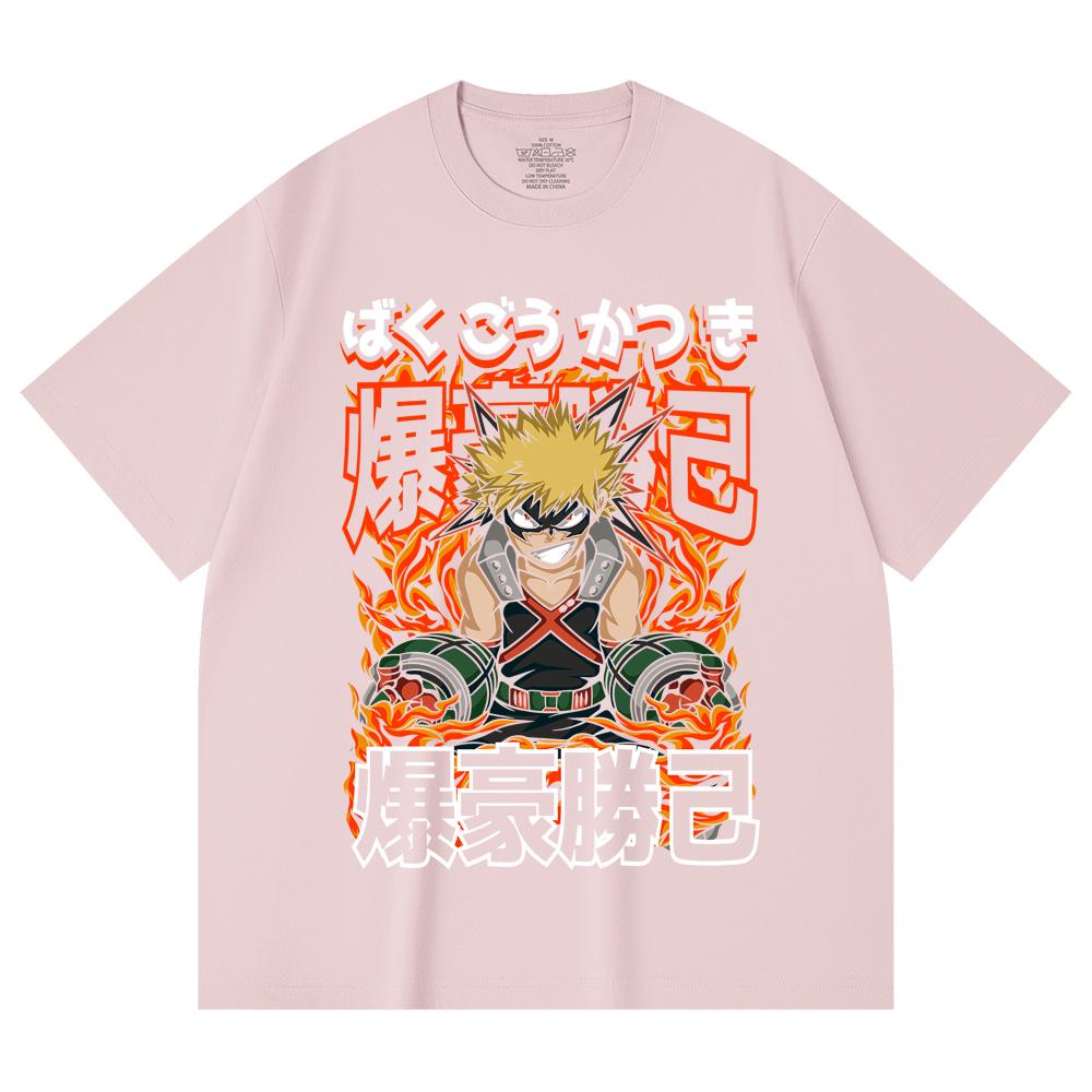 230 г/м² 100% Хлопок Моя Геройская Академия V13 Принт Бакуго Унисекс Футболка из Плотного Хлопка