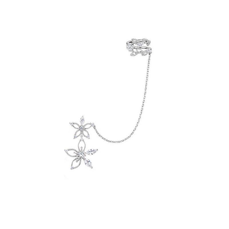 Fashion French Long Ear Bone Clip Earrings Women'S Personalized Fashion Single Small Flower Flash Diamond Stud Earrings