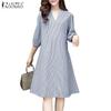 Женское повседневное летнее платье в полоску с V-образным вырезом и рукавом 3/4