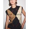 Fall New Women's Clothing American Style Minimalist round Neck Sleeveless Diamond Pattern Knitting Vest Style Tops 6771110