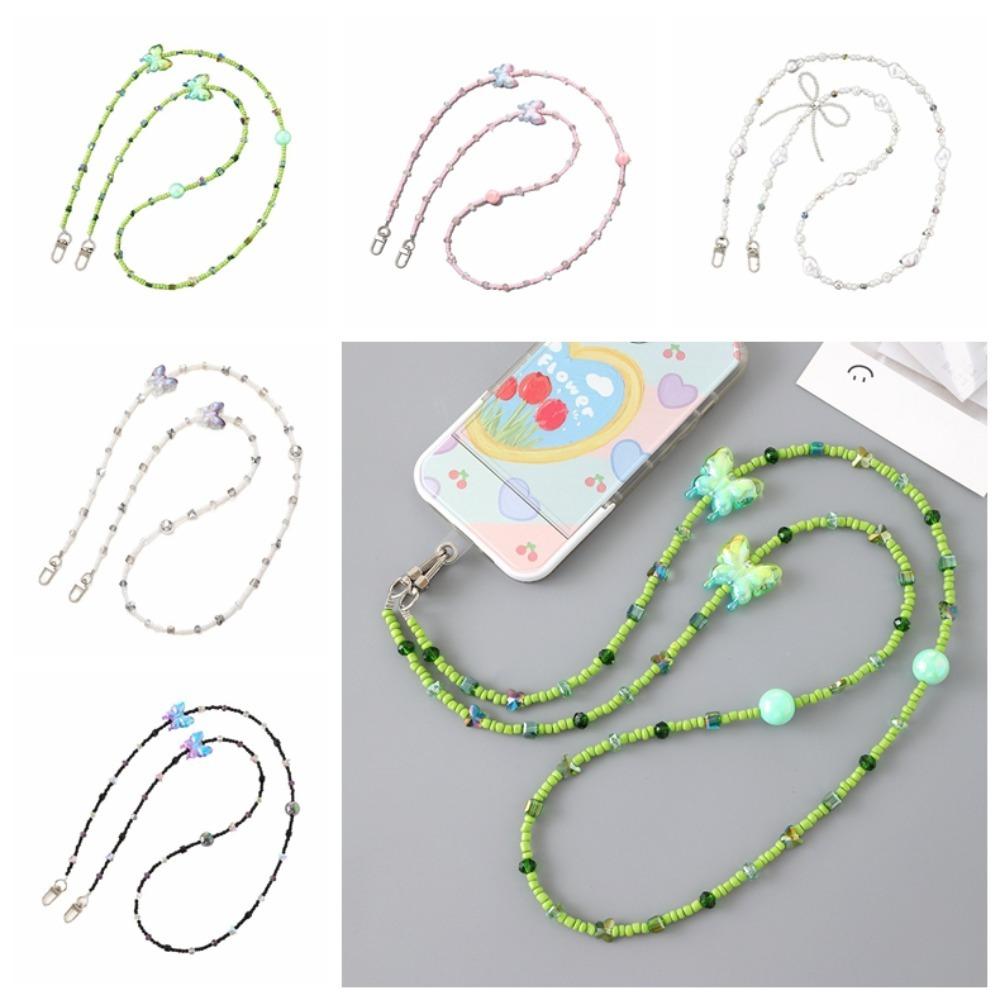 Ремешок для телефона с бусинами против потери, красочный шнурок для мобильного телефона с бабочками, мобильный телефон