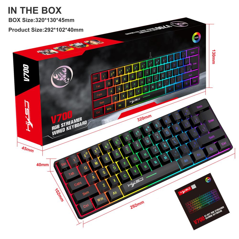V700 игровая клавиатура с цветной подсветкой механическая 61 клавиша портативная проводная офисная клавиатура ультра тихая клавиатура для ноутбука ПК