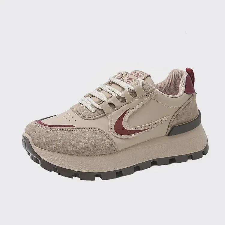 Женские кроссовки для бега Retro Maillard 2025 года, большой размер — в студенческом стиле, толстая подошва, шнуровка, весна