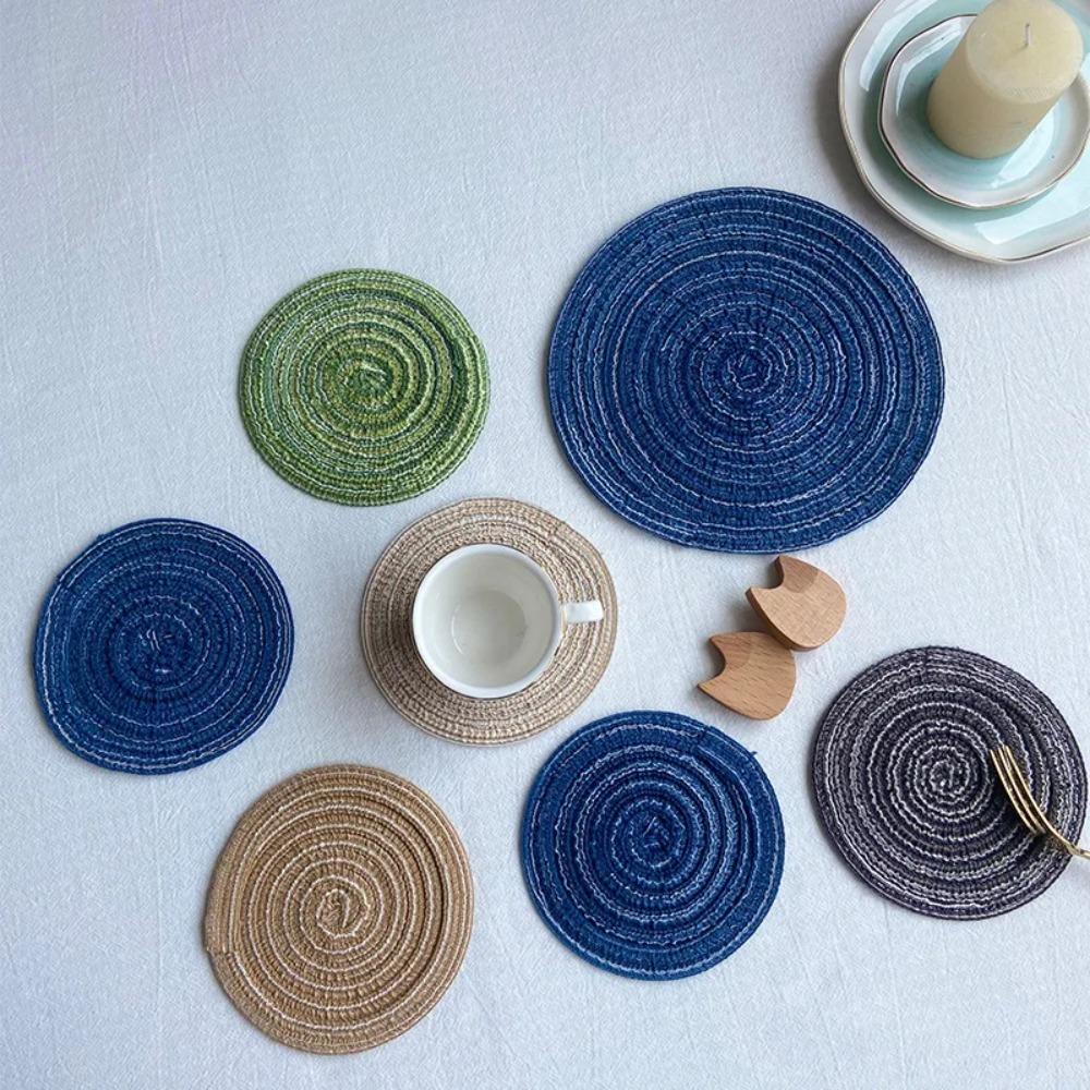 Nordic Style 12 Inch Round Ramie Woven Cup Mat Placemats Heat-Resistant Stain Resistant Anti-Skid Table Mats Placemats