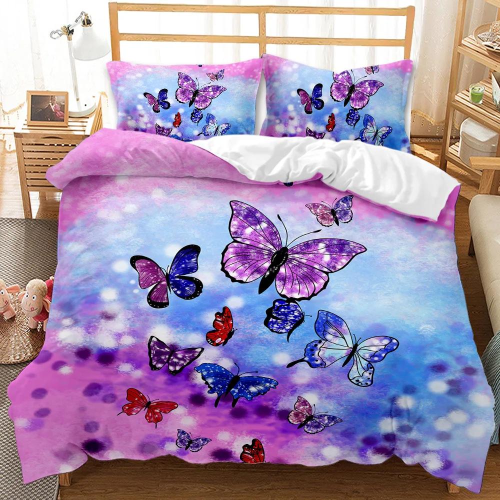 Butterfly Duvet Cover Girls Women Spring Blue Golden Butterfly Bedding Set Animal Double Queen King Size Polyester Qulit Cover