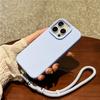 For iPhone 16 Pro Case Soft Microfiber Lining Liquid Silicone+PC Phone Cover with Wrist Strap