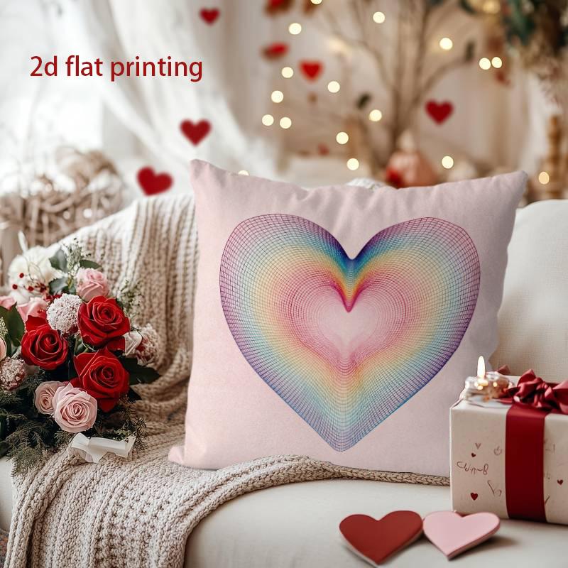 Colorful Heart-Patterned Digital Printing Pillow Cover Pattern Cushion Cover Suitable for Sofa Bedroom Car Pillow Cover