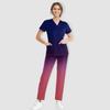 Women's Short Sleeve V Neck Gradation Chest Pocket Work Top Elastic Waist Pants Two Piece Work Set,3 Pockets,Scrubs Tops For Women