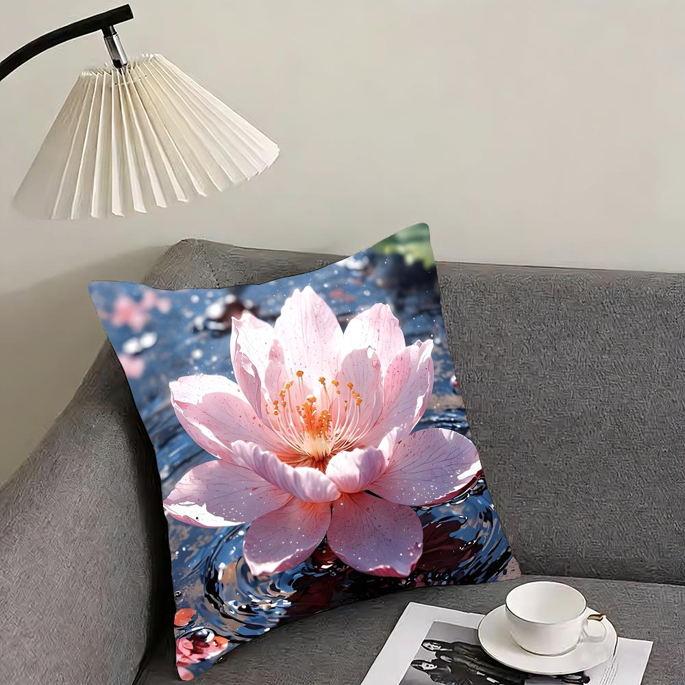 Lotus Fashion Cushion Cover Pillowcase Ultra Soft Skin Friendly Fabric Cloud Like Comfort Concealed Zipper