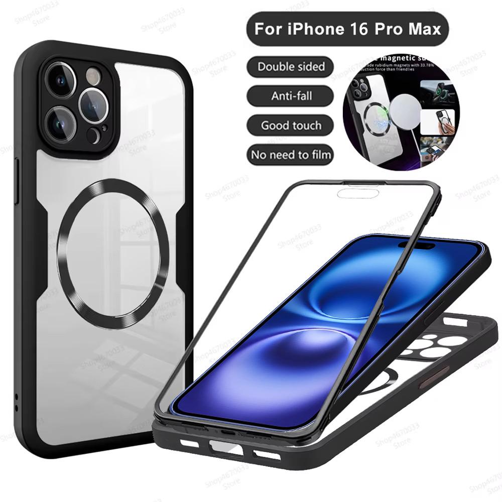 Чехол для телефона с полной защитой на 360° Magsafe для iPhone 16 15 13 11 14 12 Pro Max 16 15 Plus Funda Беспроводная зарядка Противоударный чехол